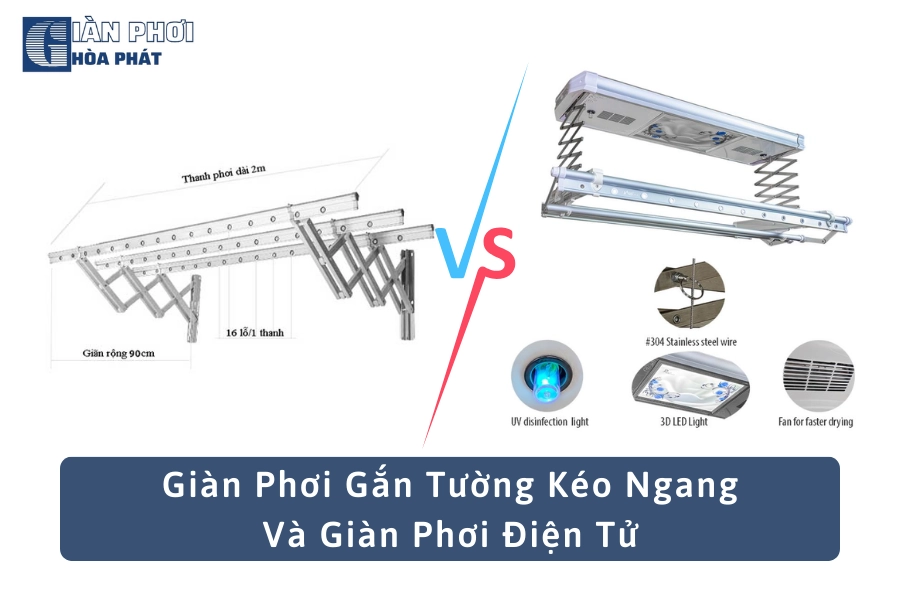 so sánh giàn phơi gắn tường và giàn phơi điện tử